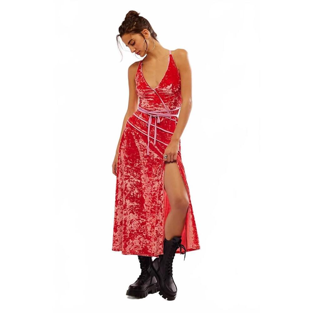 Free People Deia Velvet Strappy Open Back Midi Dress Sase L # 1244